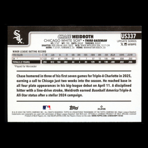 Chase Meidroth RC 2025 Topps Update Rookie White Sox