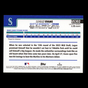 Logan Evans RC 2025 Topps Update Rookie Mariners