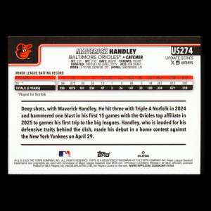 Maverick Handley RC 2025 Topps Update Rookie Orioles