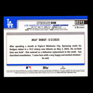 Hyeseong Kim 2025 Topps Update Rookie Debut Dodgers