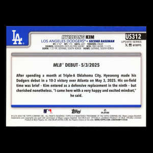 Hyeseong Kim 2025 Topps Update Rookie Debut Dodgers