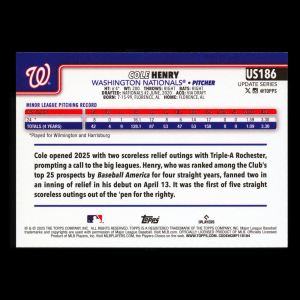 Cole Henry RC 2025 Topps Update Rookie Nationals