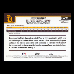 Ryan Bergert RC 2025 Topps Update Rookie Padres