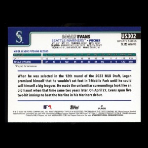 Logan Evans RC 2025 Topps Update Rookie Mariners