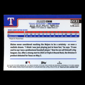 Blaine Crim RC 2025 Topps Chrome Update Rookie Rangers