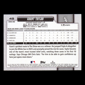 Grant Taylor RC 2026 Topps Rainbow Foil Rookie White Sox