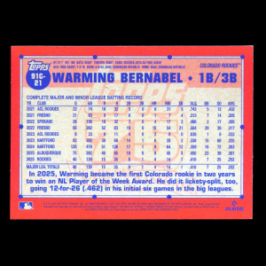Warming Bernabel RC 2026 Topps '91 Topps Silver Pack Chrome Rookie Rockies