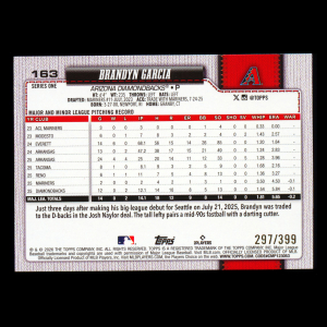 Brandyn Garcia RC 2026 Topps Yellow Rainbow Foil Rookie Diamondbacks 297/399