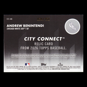 Andrew Benintendi 2026 Topps City Connect Swatches Blue White Sox 034/150