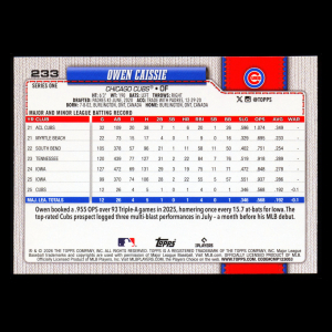 Owen Caissie RC 2026 Topps Rookie Cubs