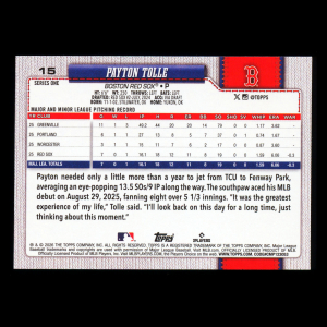 Payton Tolle RC 2026 Topps Rookie Red Sox