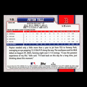 Payton Tolle RC 2026 Topps Rookie Red Sox