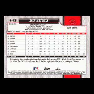 Zach Maxwell RC 2026 Topps Rookie Reds