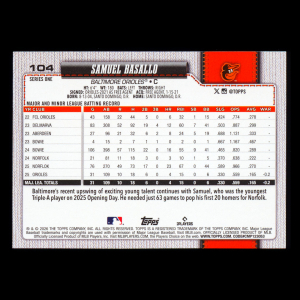 Samuel Basallo RC 2026 Topps Rookie Orioles