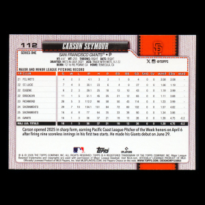 Carson Seymour RC 2026 Topps Rookie Giants