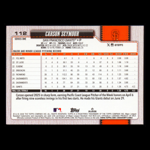 Carson Seymour RC 2026 Topps Rookie Giants