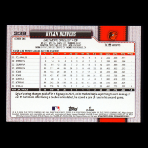Dylan Beavers RC 2026 Topps Rookie Orioles