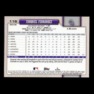 Yanquiel Fernndez RC 2026 Topps Rookie Rockies