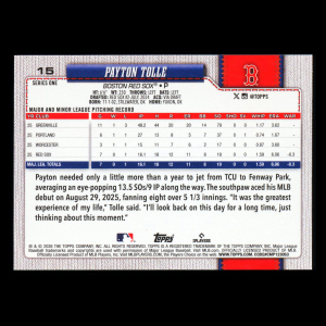 Payton Tolle RC 2026 Topps Rookie Red Sox