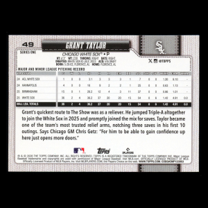 Grant Taylor RC 2026 Topps Rookie White Sox