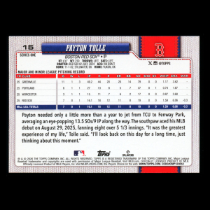 Payton Tolle RC 2026 Topps Rookie Red Sox