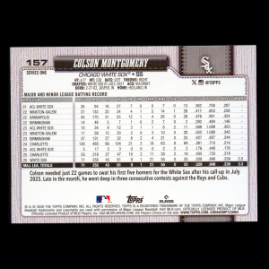Colson Montgomery RC 2026 Topps Rookie White Sox
