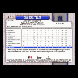 Cam Schlittler RC 2026 Topps Rookie Yankees