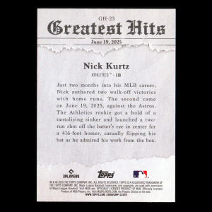 Nick Kurtz 2026 Topps '25 Greatest Hits Athletics