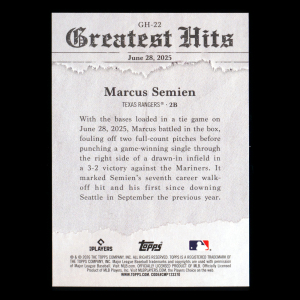 Marcus Semien 2026 Topps Greatest Hits Rangers