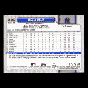 Austin Wells 2026 Topps Purple Holo Foil Yankees 117/250