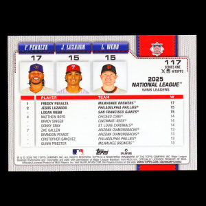 Luzardo - Peralta - Webb 2026 Topps League Leaders Phillies - Brewers - Giants