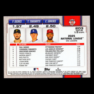 Yamamoto - Skenes - Snchez 2026 Topps Leaders Dodgers - Pirates - Phillies