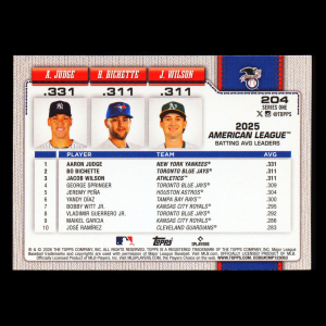 Wilson - Judge - Bichette 2026 Topps Leaders Athletics - Yankees - Blue Jays