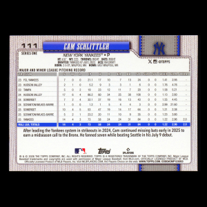 Cam Schlittler RC 2026 Topps Rookie Yankees