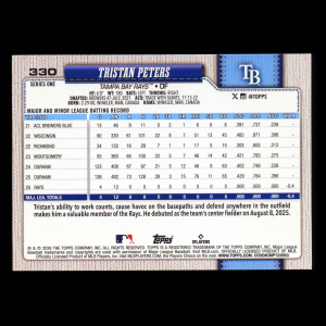 Tristan Peters RC 2026 Topps Rookie Rays