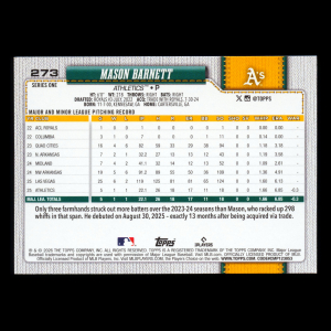 Mason Barnett RC 2026 Topps Rookie Athletics