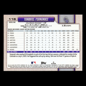 Yanquiel Fernndez RC 2026 Topps Rookie Rockies