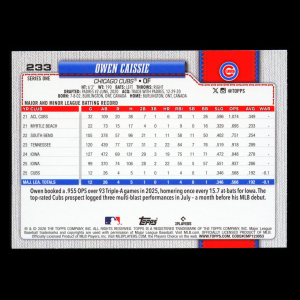 Owen Caissie RC 2026 Topps Rookie Cubs