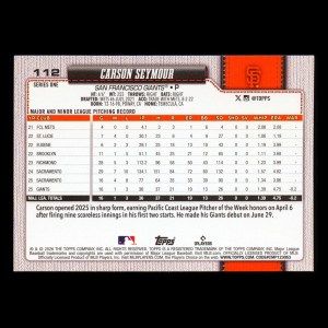 Carson Seymour RC 2026 Topps Rookie Giants