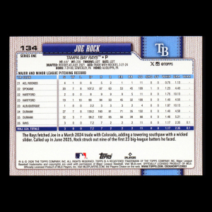Joe Rock RC 2026 Topps Rookie Rays