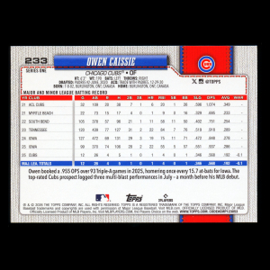 Owen Caissie RC 2026 Topps Rookie Cubs