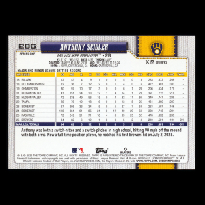 Anthony Seigler RC 2026 Topps Rookie Brewers