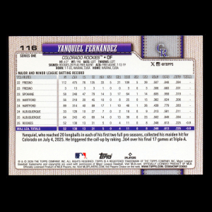 Yanquiel Fernndez RC 2026 Topps Rookie Rockies