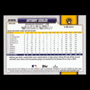 Anthony Seigler RC 2026 Topps Rookie Brewers