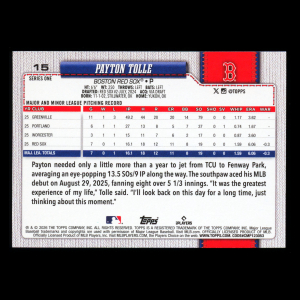 Payton Tolle RC 2026 Topps Rookie Red Sox