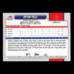 Payton Tolle RC 2026 Topps Rookie Red Sox