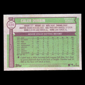 Caleb Durbin RC 2025 Topps Heritage Rookie Brewers