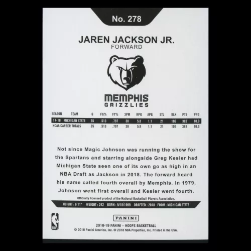 Jaren Jackson Jr. RC 2018-19 Hoops Rookie Grizzles