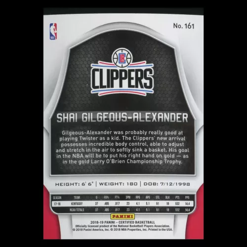 Shai Gilgeous-Alexander RC 2018-19 Certified Rookie Clippers
