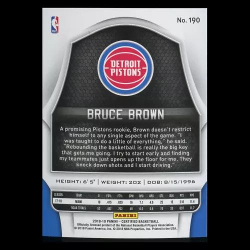 Bruce Brown RC 2018-19 Certified Rookie Pistons